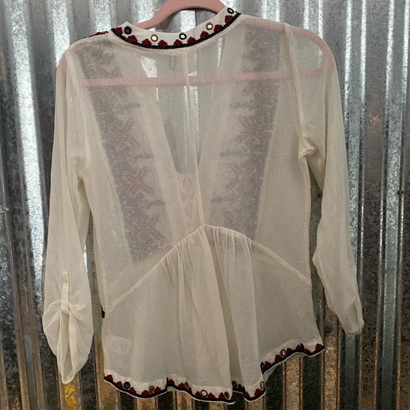 Anthropologie Akemi + Kin Embroidered Mesh Cotton Top - Picture 4 of 15